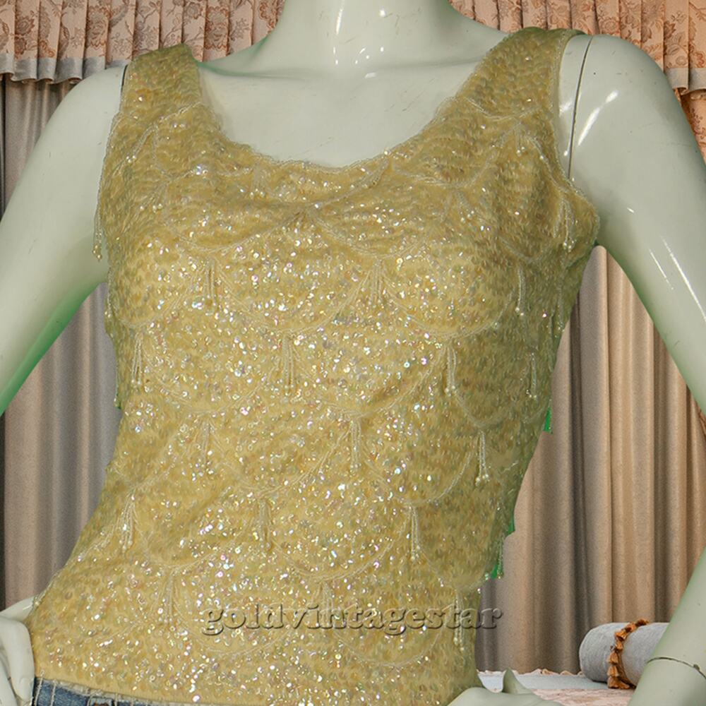 Vintage Wool Knit Sequin Beaded Vest S